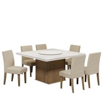 Conjunto De Mesa Sala de Jantar Com Tampo Giratório Amesterdã 1,36m 6 Cadeiras Creta Cedro / Off White / Areia Dobuê - Movale