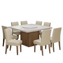 Conjunto De Mesa Sala de Jantar Com Tampo Giratório Amesterdã 1,36m 8 Cadeiras Creta Cedro / Off White / Areia Dobuê - Movale