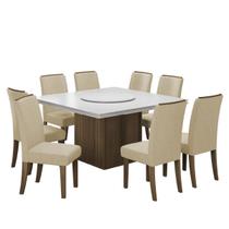 Conjunto De Mesa Sala de Jantar Com Tampo Giratório Amesterdã 1,36m 8 Cadeiras Grécia Cedro / Off White / Bege Dobuê Conjunto De Mesa Sala de Jantar Com Tampo Giratório Amesterdã 1,36m 8 Cadeiras Grécia Cedro / Off White / Bege Dobuê