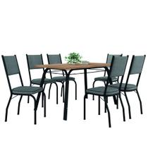 Conjunto de Mesa Sala de Jantar Diana com 6 Cadeiras Tampo Madeirado 1,36m Preto/Platina Artefamol