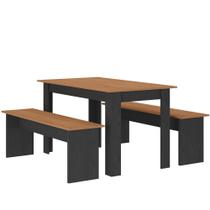 Conjunto de Mesa Sala de jantar Gourmet Zanzini Primor com 2 Bancos Cinamomo/Preto Catedral