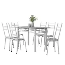 Conjunto De Mesa Sala de Jantar Leia Com 6 Cadeiras Tubular Granito 1,40m Artefamol Conjunto De Mesa Sala de Jantar Leia Com 6 Cadeiras Tubular Granito 1,40m Artefamol