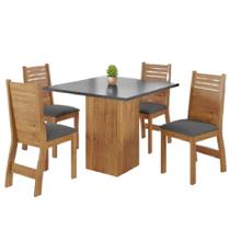 Conjunto De Mesa Sala De Jantar Lord Quadrada 0,90m 4 Cadeiras Veludo Viero Madeirado / Cinza
