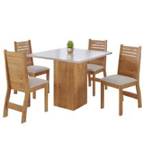 Conjunto De Mesa Sala De Jantar Lord Quadrada 0,90m 4 Cadeiras Veludo Viero Madeirado