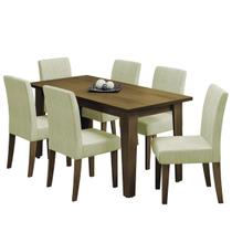 Conjunto de Mesa Sala de Jantar Miami com 6 Cadeiras Trieste Suede 1,60m Cedro / Areia Dobuê - DOBUE