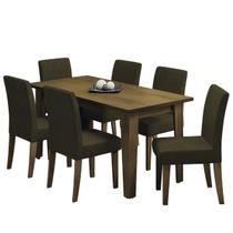 Conjunto de Mesa Sala de Jantar Miami com 6 Cadeiras Trieste Suede 1,60m Cedro / Chocolate Dobuê