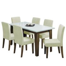 Conjunto de Mesa Sala de Jantar Miami com 6 Cadeiras Trieste Suede 1,60m Cedro/Off White/Areia Dobuê