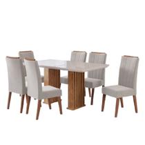 Conjunto de Mesa Sala de Jantar Ripada Tampo com Vidro Mond 1,60m 6 Cadeiras Sofia Madeirado Veludo
