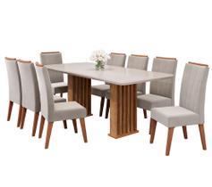 Conjunto de Mesa Sala de Jantar Ripada Tampo com Vidro Mond 2m 8 Cadeiras Sofia Madeirado Veludo