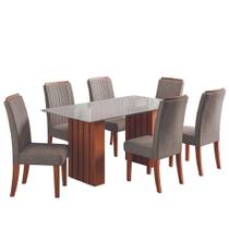 Conjunto De Mesa Sala De Jantar Ripada Tampo Com Vidro Santiago 1,60m 6 Cadeiras Grécia Dobuê Madeirado/mascavo Conjunto De Mesa Sala De Jantar Ripada Tampo Com Vidro Santiago 1,60m 6 Cadeiras Grécia Dobuê Madeirado/mascavo