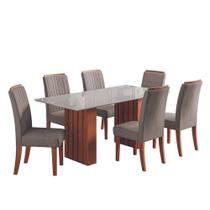 Conjunto De Mesa Sala De Jantar Ripada Tampo Com Vidro Santiago 1,80m 6 Cadeiras Grécia Dobuê Madeirado Mascavo Conjunto De Mesa Sala De Jantar Ripada Tampo Com Vidro Santiago 1,80m 6 Cadeiras Grécia Dobuê Madeirado Mascavo