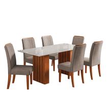 Conjunto de Mesa Sala de Jantar Ripada Tampo com Vidro Santiago 1,80m 6 Cadeiras Grécia Dobuê