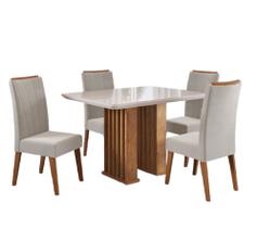 Conjunto de Mesa Sala de Jantar Ripado Tampo com Vidro Mond 1,20m 4 Cadeiras Sofia Madeirado Veludo