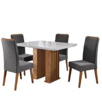 Conjunto De Mesa Sala De Jantar Ripado Tampo Com Vidro Mond 1,20m 4 Cadeiras Sofia Veludo Madeirado / Cinza