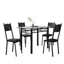 Conjunto De Mesa Sala De Jantar Sara Com 4 Cadeiras Tubular Granito 1,20m Artefamol Preto