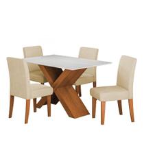Conjunto De Mesa Sala De Jantar Tampo Com Vidro 1,36m Grécia 4 Cadeiras Trieste Dobuê Madeirado / Bege Conjunto De Mesa Sala De Jantar Tampo Com Vidro 1,36m Grécia 4 Cadeiras Trieste Dobuê Madeirado / Bege