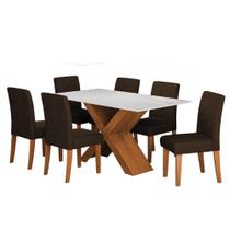 Conjunto De Mesa Sala De Jantar Tampo Com Vidro 1,60m Grécia 6 Cadeiras Trieste Dobuê Madeirado/chocolate Conjunto De Mesa Sala De Jantar Tampo Com Vidro 1,60m Grécia 6 Cadeiras Trieste Dobuê Madeirado/chocolate
