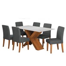 Conjunto De Mesa Sala De Jantar Tampo Com Vidro 1,60m Grécia 6 Cadeiras Trieste Dobuê Madeirado/grafite Conjunto De Mesa Sala De Jantar Tampo Com Vidro 1,60m Grécia 6 Cadeiras Trieste Dobuê Madeirado/grafite