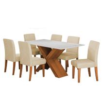 Conjunto de Mesa Sala de Jantar Tampo com Vidro 1,60m Grécia 6 Cadeiras Trieste Dobuê Conjunto de Mesa Sala de Jantar Tampo com Vidro 1,60m Grécia 6 Cadeiras Trieste Dobuê