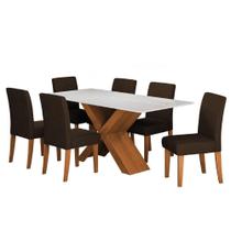 Conjunto De Mesa Sala De Jantar Tampo Com Vidro 1,80m Grécia 6 Cadeiras Trieste Dobuê Madeirado/chocolate Conjunto De Mesa Sala De Jantar Tampo Com Vidro 1,80m Grécia 6 Cadeiras Trieste Dobuê Madeirado/chocolate