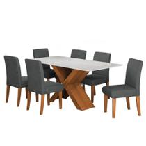 Conjunto De Mesa Sala De Jantar Tampo Com Vidro 1,80m Grécia 6 Cadeiras Trieste Dobuê Madeirado/grafite Conjunto De Mesa Sala De Jantar Tampo Com Vidro 1,80m Grécia 6 Cadeiras Trieste Dobuê Madeirado/grafite
