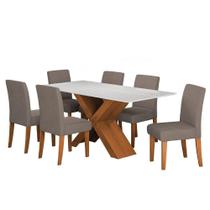 Conjunto De Mesa Sala De Jantar Tampo Com Vidro 1,80m Grécia 6 Cadeiras Trieste Dobuê Madeirado/mascavo Conjunto De Mesa Sala De Jantar Tampo Com Vidro 1,80m Grécia 6 Cadeiras Trieste Dobuê Madeirado/mascavo