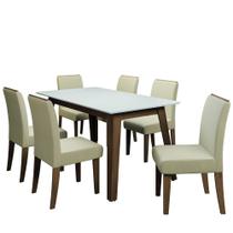Conjunto de Mesa Sala de Jantar Tampo Com Vidro 6 Cadeiras Nova York 1,60m Cedro / Off White / Areia Dobuê