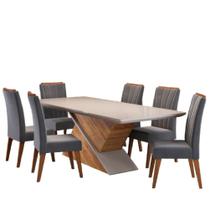 Conjunto de Mesa Sala de Jantar Tampo com Vidro Engel 1,80m 6 Cadeiras Sofia Madeirado Viero