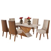 Conjunto de Mesa Sala de Jantar Tampo com Vidro Engel 1,80m 6 Cadeiras Tifany Madeirado Viero