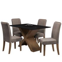 Conjunto de Mesa Sala de Jantar Tampo Com Vidro Grécia 4 Cadeiras Preto / Mascavo / Cedro 1,36m Dobuê