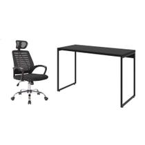 Conjunto de Mesa Studio 120 cm com Cadeira de Escritório Diretor Giratória Light Preta