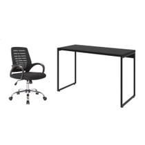 Conjunto de Mesa Studio 120 cm com Cadeira de Escritório Secretária Giratória Light Preta