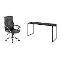 Conjunto de Mesa Studio 150 cm com Cadeira de Escritório Presidente Giratória com Relax Office Plus Preta