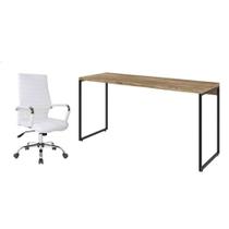 Conjunto de Mesa Studio Carvalho 150 cm com Cadeira de Escritório Diretor Giratória Cleaner Branca