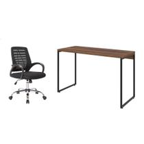 Conjunto de Mesa Studio Nogal 120 cm com Cadeira de Escritório Secretária Giratória Light Preta