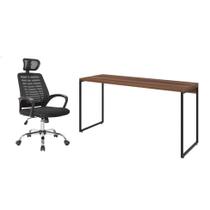 Conjunto de Mesa Studio Nogal 150 cm com Cadeira de Escritório Diretor Giratória Light Preta Conjunto de Mesa Studio Nogal 150 cm com Cadeira de Escritório Diretor Giratória Light Preta