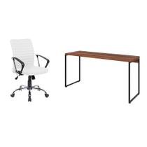 Conjunto de Mesa Studio Nogal 150 cm com Cadeira de Escritório Diretor Giratória Oslo Branca - Mobly