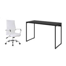 Conjunto de Mesa Studio Preta 120 cm com Cadeira de Escritório Diretor Giratória Cleaner Branca