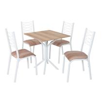 Conjunto de mesa taliz tampo bp carvalho montreal 0,68m x 0,68m quadrado com 4 cadeiras tubo branco - ciplafe