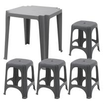 conjunto de mesa tambau cinza 4 banquetas icarai tramontina