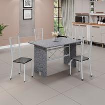 Conjunto de Mesa Tampo de Granito Ocre com 4 Cadeiras Lorena Yescasa Branco/Preto Liso