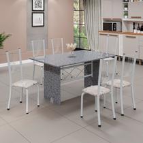 Conjunto de Mesa Tampo de Granito Ocre com 6 Cadeiras Lorena Yescasa Branco/Botanic Bege