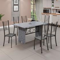Conjunto de Mesa Tampo de Granito Ocre com 6 Cadeiras Lorena Yescasa Cinza/Preto Liso/Mart Prata Conjunto de Mesa Tampo de Granito Ocre com 6 Cadeiras Lorena Yescasa Cinza/Preto Liso/Mart Prata