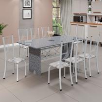 Conjunto de Mesa Tampo de Granito Ocre com 8 Cadeiras Lorena Yescasa Branco/Paraopeba Conjunto de Mesa Tampo de Granito Ocre com 8 Cadeiras Lorena Yescasa Branco/Paraopeba