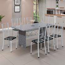 Conjunto de Mesa Tampo de Granito Ocre com 8 Cadeiras Lorena Yescasa Branco/Preto Floral