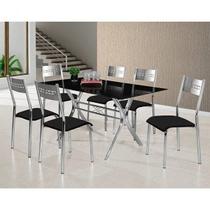 Conjunto de Mesa Tampo de Vidro e 6 Cadeiras Turim m. Londres Espresso Móveis Preto