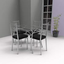 Conjunto de Mesa Tampo Vidro Lion com 4 Cadeiras Aço Juliana Yescasa