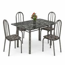 Conjunto de Mesa Teixeira base 3 com 4 cadeiras Ubatuba tampo de granito ocre Preto Conjunto de Mesa Teixeira base 3 com 4 cadeiras Ubatuba tampo de granito ocre Preto