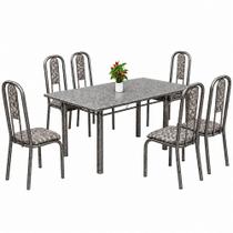 Conjunto de Mesa Teixeira base 3 com 6 cadeiras Madri tampo de granito ocre Preto Conjunto de Mesa Teixeira base 3 com 6 cadeiras Madri tampo de granito ocre Preto