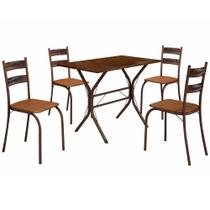 Conjunto de Mesa Teixeira Macaé Cabo Frio com 4 cadeiras com encosto em Ratam tampo em pedra Marrom Madeirado